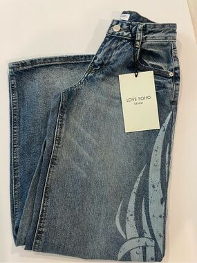 Love Soho NWT Wide Leg Tribal Graphic Jeans Size 00 Y2K